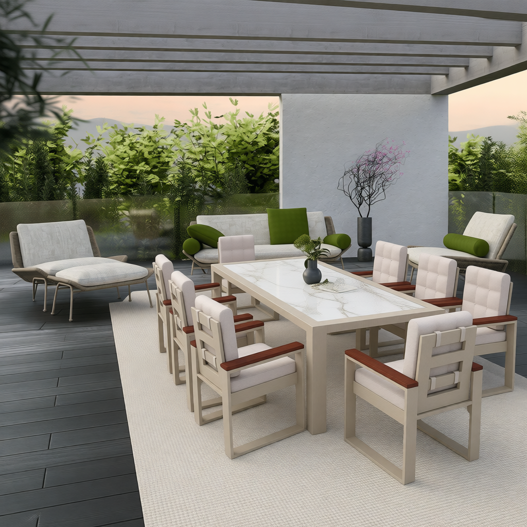 Пример зонирования сада уличной мебелью