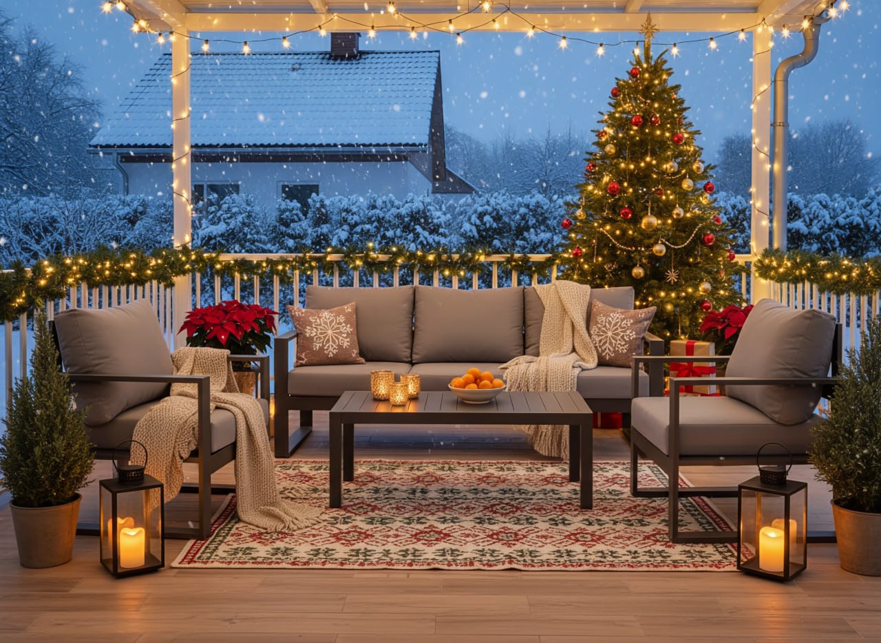 Праздничные подушки и пледы на диване Sunny Blioni